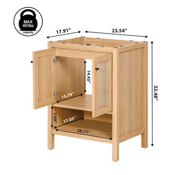 Jasper Rattan Modern Coastal 2-Shelf Bath Vanity Cabinet Only (Sink Basin Not Included) - JONATHAN Y